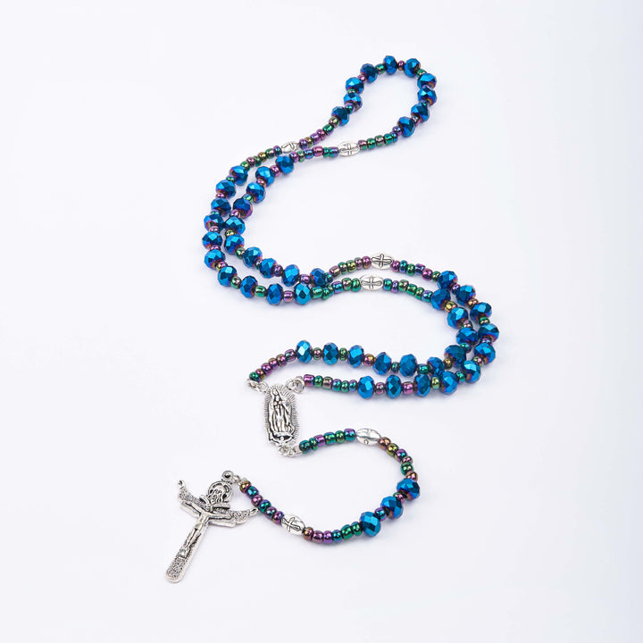 Christianartworkshop Rosario con cordino in nylon di cristallo blu poliedro di Nostra Signora di Guadalupe e Trinità da 4*6 mm - image 5