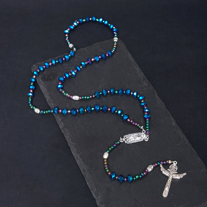 Christianartworkshop Rosario con cordino in nylon di cristallo blu poliedro di Nostra Signora di Guadalupe e Trinità da 4*6 mm - Blu - image 0