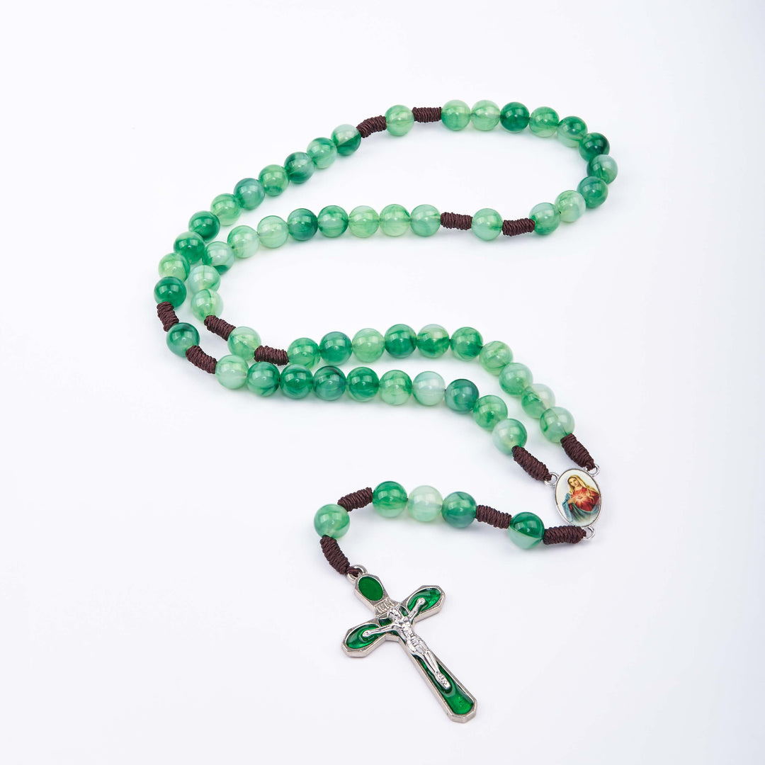 Christianartworkshop Rosario rotondo in corda di nylon acrilico verde con Cuore Immacolato di Maria e Crocifisso da 10 mm - image 3