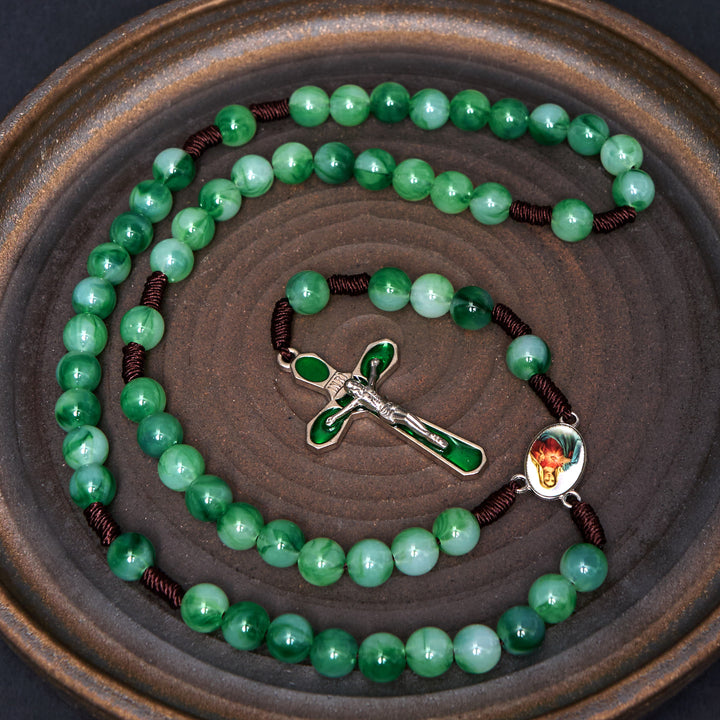 Christianartworkshop Rosario rotondo in corda di nylon acrilico verde con Cuore Immacolato di Maria e Crocifisso da 10 mm - Verde - image 0