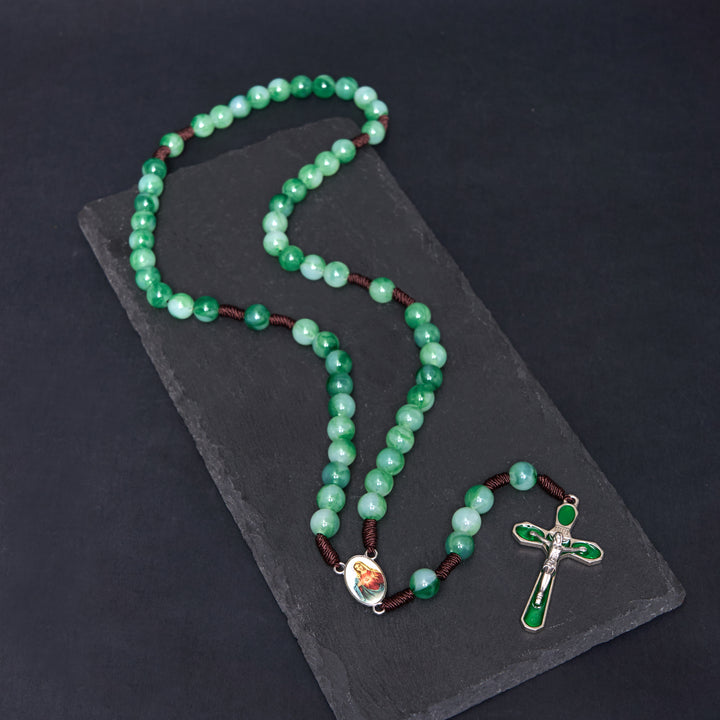 Christianartworkshop Rosario rotondo in corda di nylon acrilico verde con Cuore Immacolato di Maria e Crocifisso da 10 mm - image 1