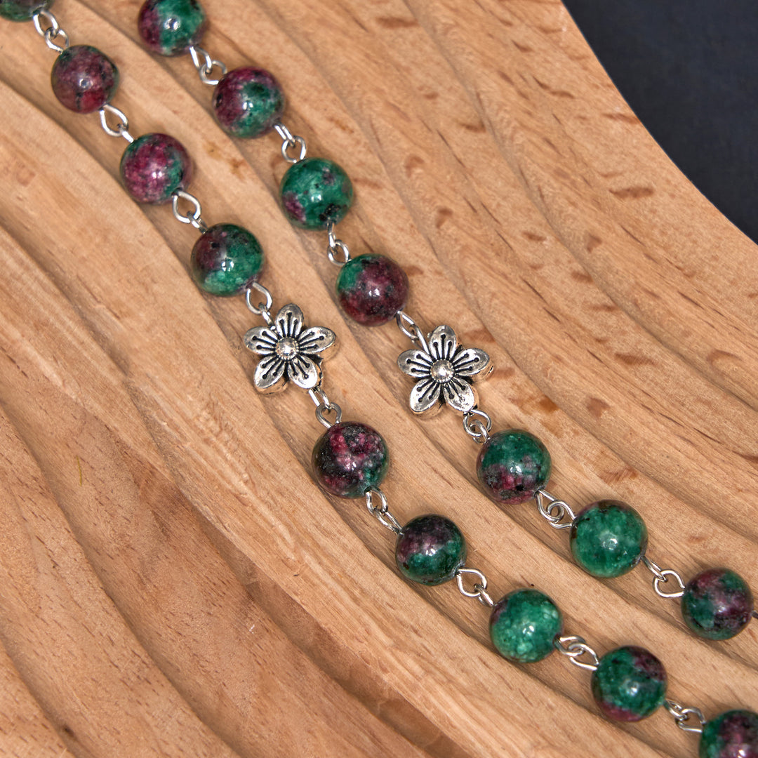 Christianartworkshop Rosario in lega di pietra naturale verde rotonda da 8 mm con la Madonna di Fatima e il Cuore Immacolato di Maria - image 5