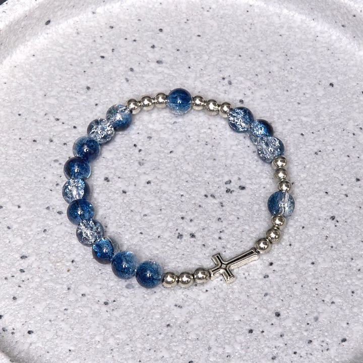 Medaglia di San Benedetto in stile classico e crocifisso Rosario/braccialetto in acrilico blu Christianartworkshop - Braccialetto - image 4