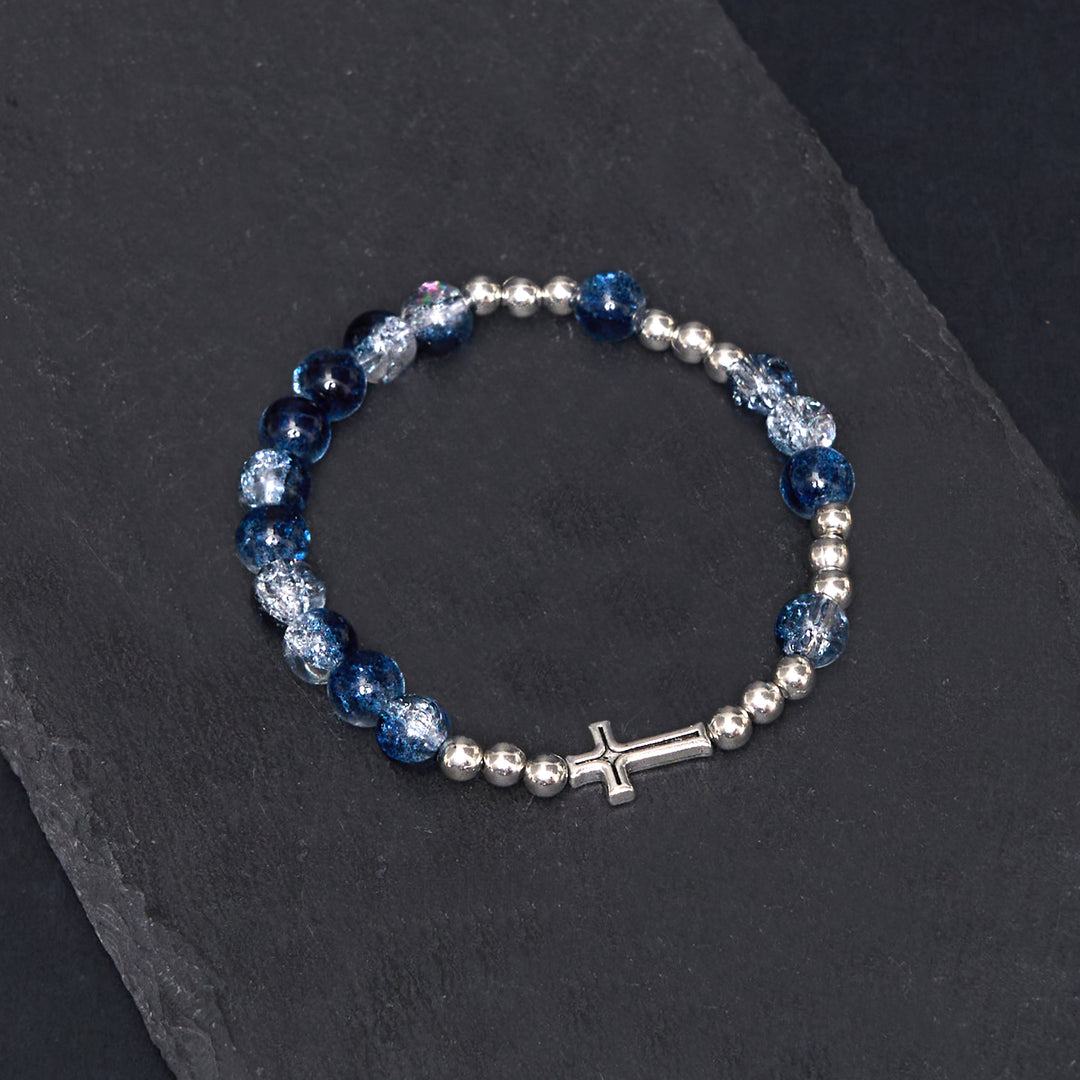 Medaglia di San Benedetto in stile classico e crocifisso Rosario/braccialetto in acrilico blu Christianartworkshop - image 5