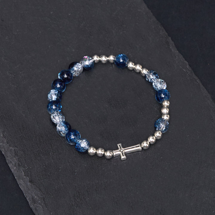 Medaglia di San Benedetto in stile classico e crocifisso Rosario/braccialetto in acrilico blu Christianartworkshop - image 5