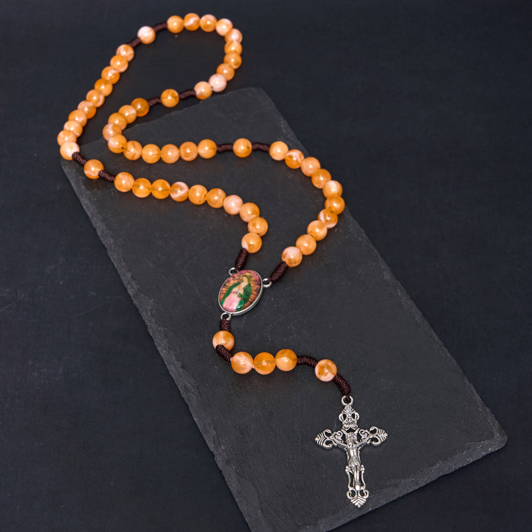 Christianartworkshop Nostra Signora di Guadalupe e Crocifisso di Rosario rotondo in cordino di nylon acrilico arancione da 10 mm - Arancia - image 0