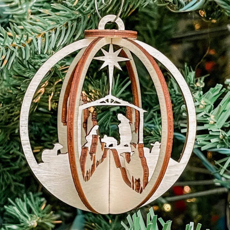 Christianartworkshop - Ciondolo in legno con sfera per presepe in stile rustico, ornamenti natalizi da appendere - image 2