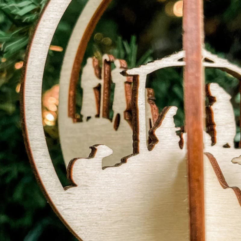 Christianartworkshop - Ciondolo in legno con sfera per presepe in stile rustico, ornamenti natalizi da appendere - image 5