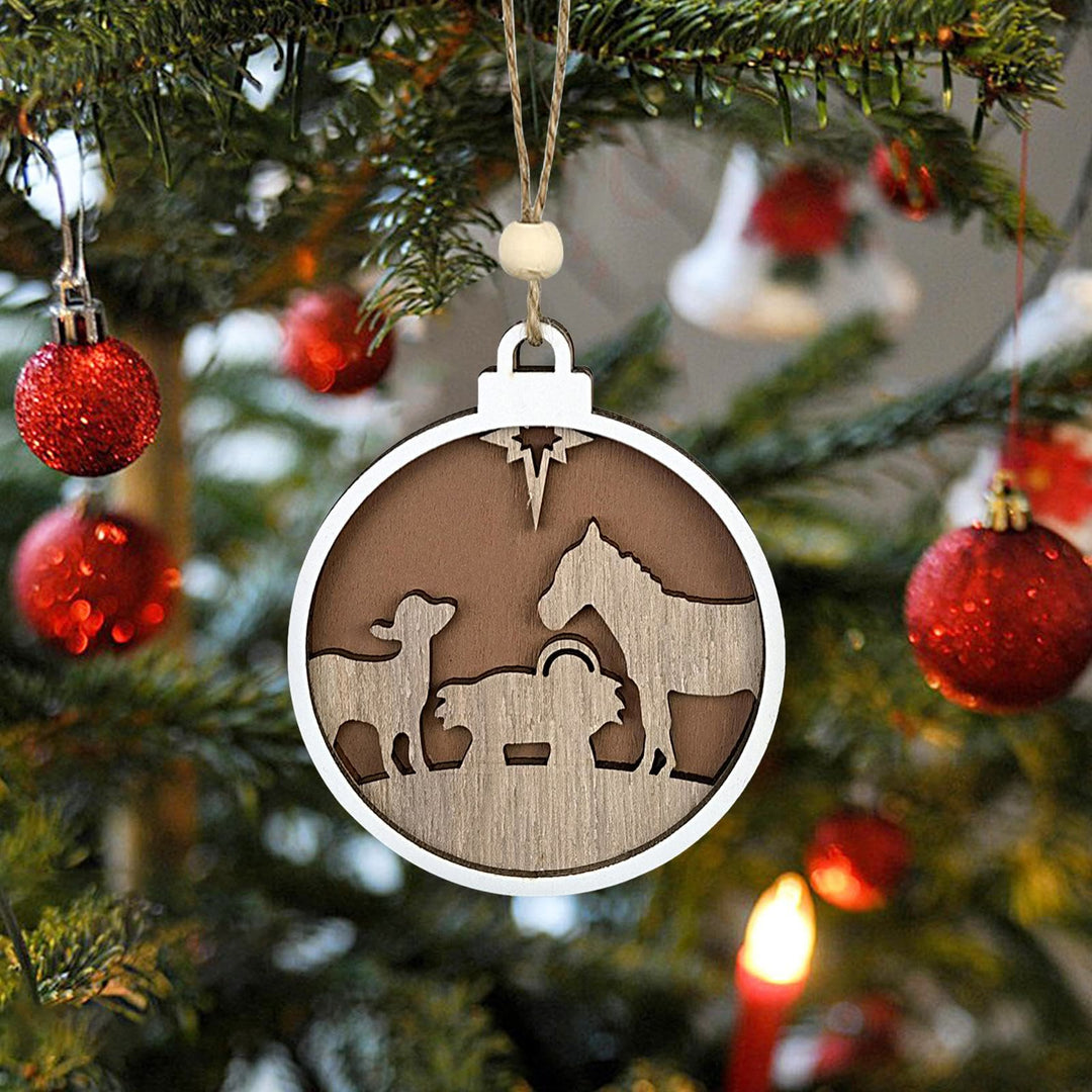 Christianartworkshop Ciondolo per presepe in legno con figura di agnello in stile minimalista, ornamenti da appendere alla natività di Natale - Presepe - image 0