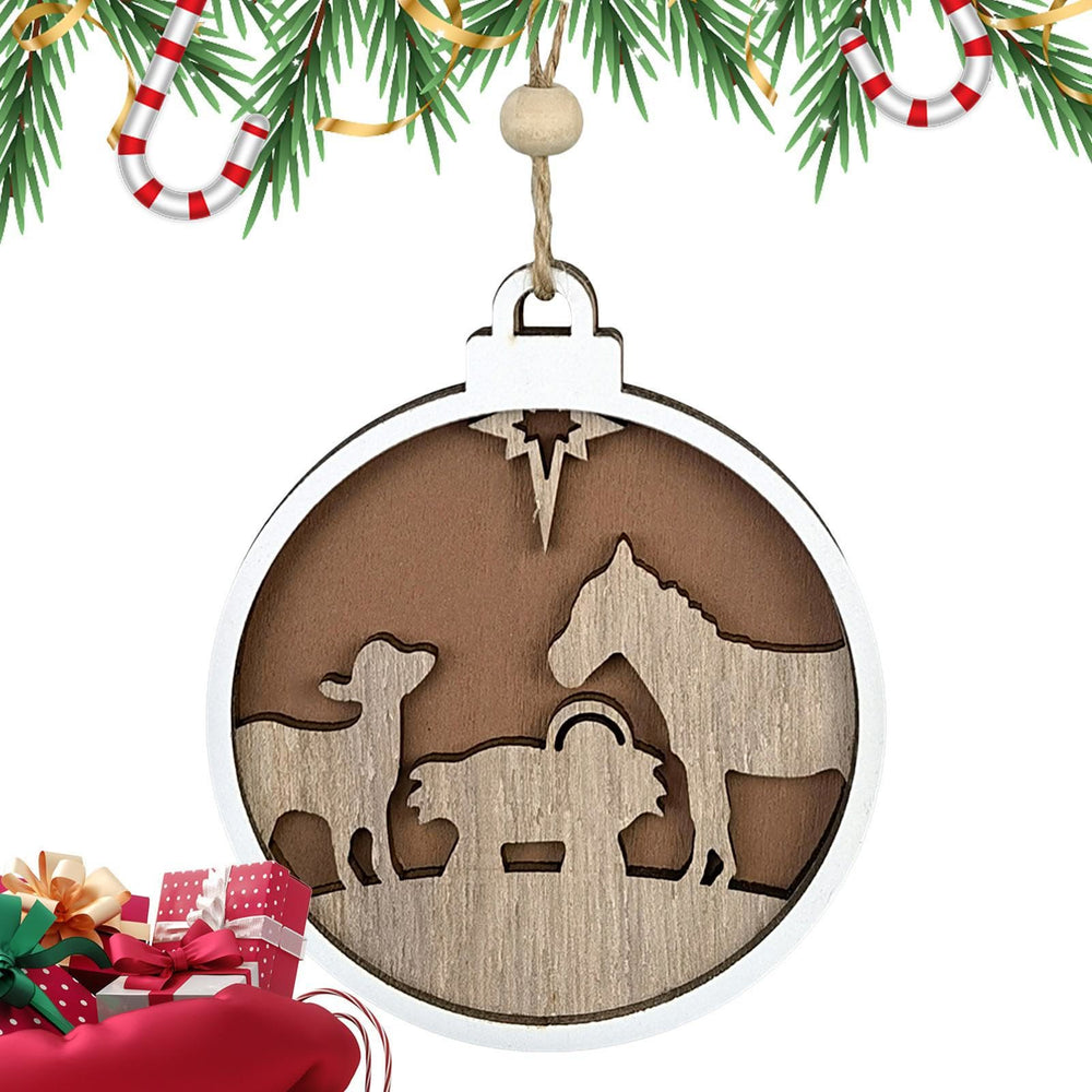 Christianartworkshop Ciondolo per presepe in legno con figura di agnello in stile minimalista, ornamenti da appendere alla natività di Natale - image 1