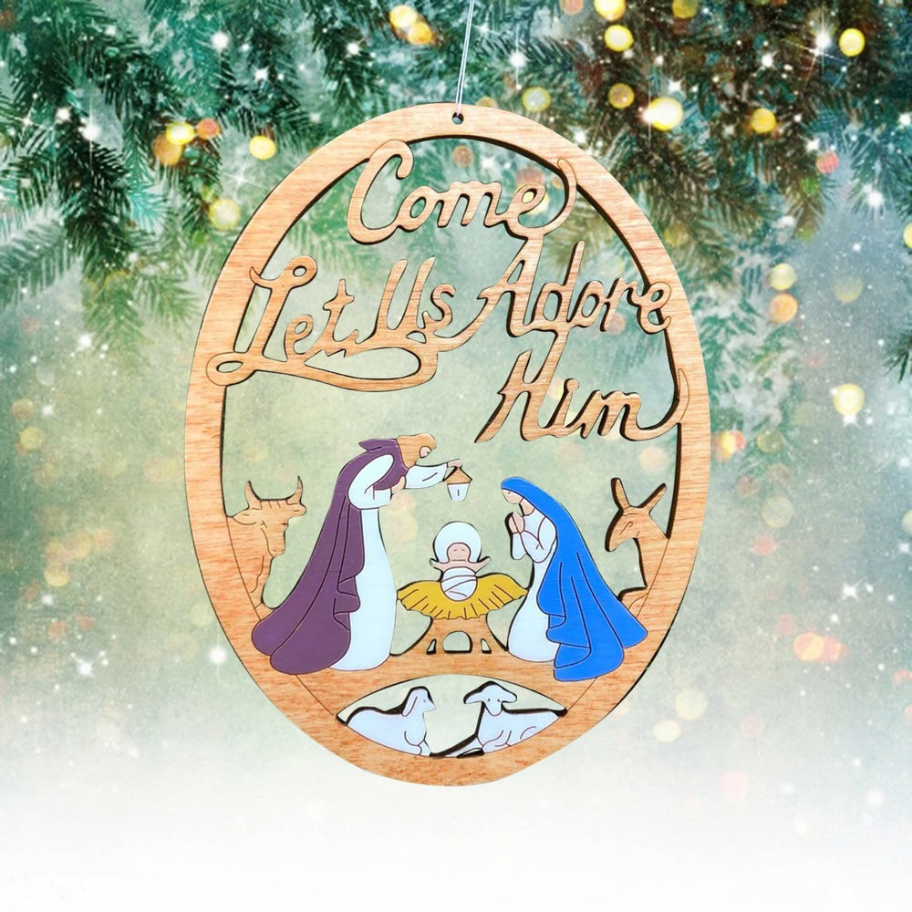 Christianartworkshop Presepe in stile rustico colorato Venite ad adorarlo Decorazioni natalizie da appendere - image 1