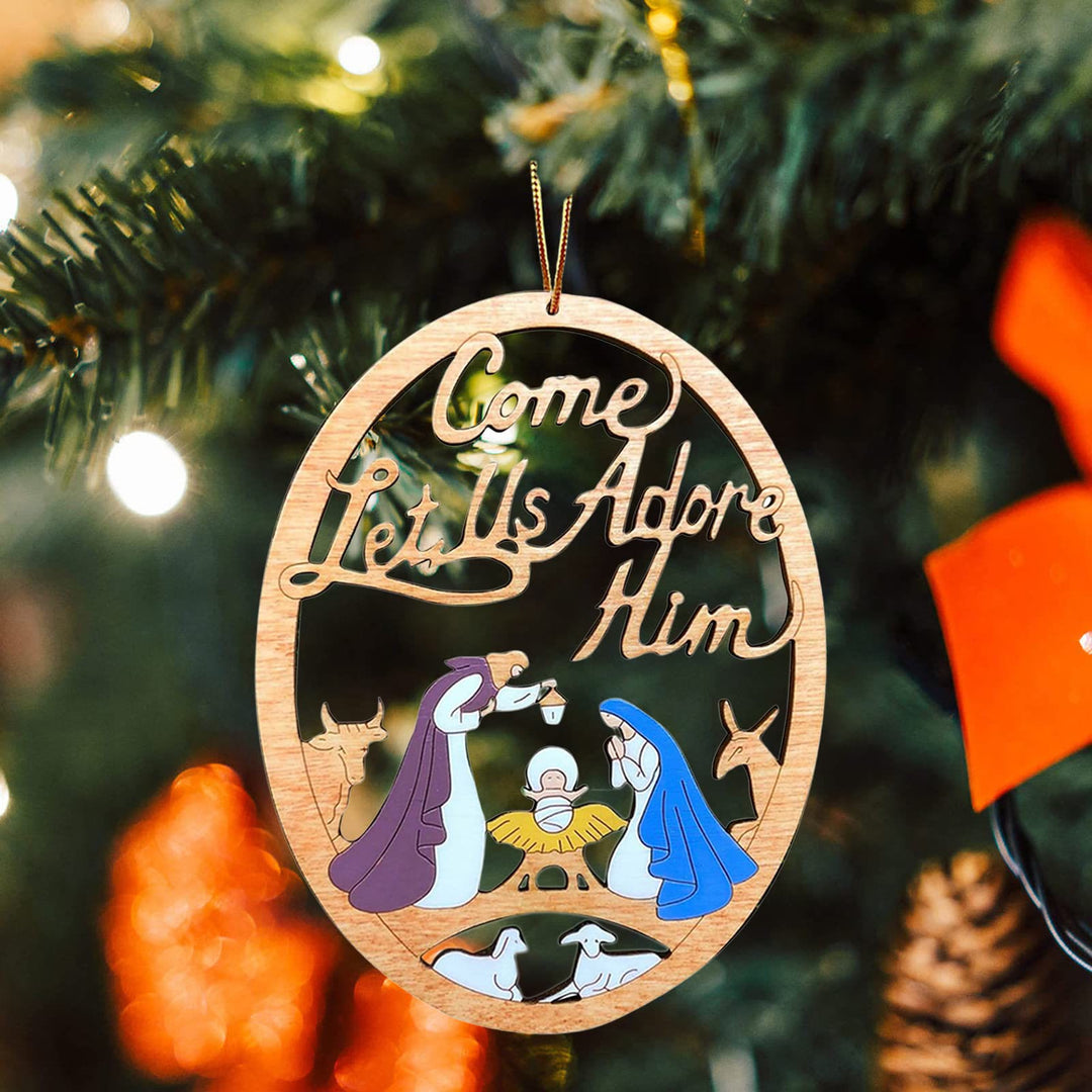 Christianartworkshop Presepe in stile rustico colorato Venite ad adorarlo Decorazioni natalizie da appendere - Presepe - image 0