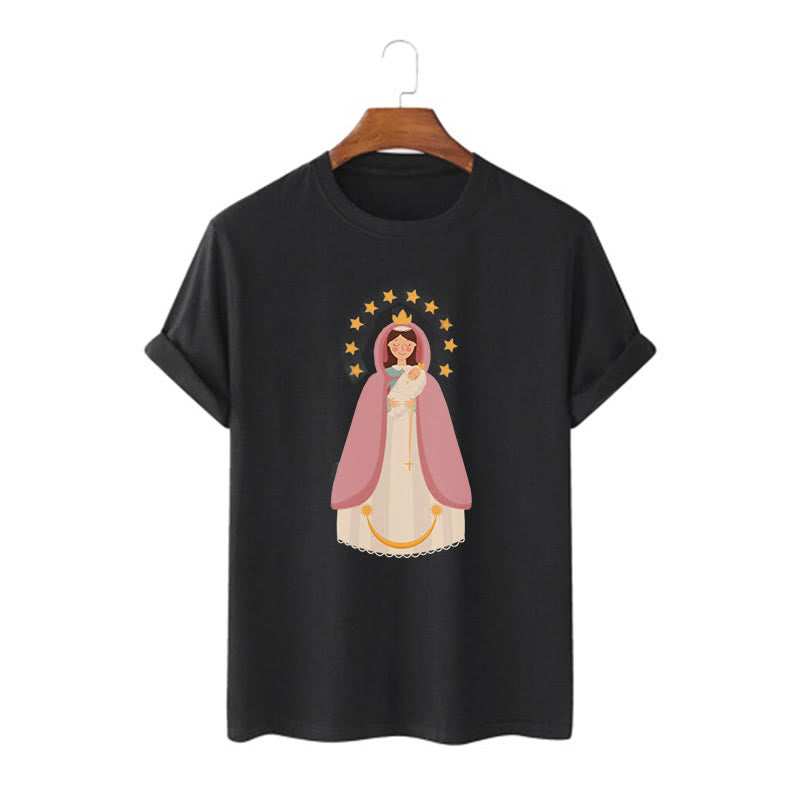 Christianartworkshop Maglietta a maniche corte in stile minimalista con la Vergine Maria e il Bambino - Nero - 2XL - image 0