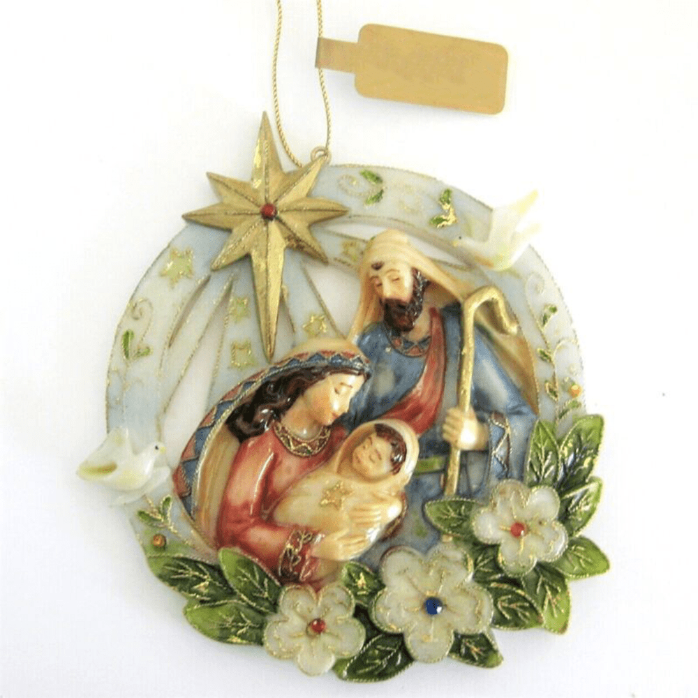 Christianartworkshop Presepe di Natale in stile classico colorato, in resina, con decorazioni da appendere - Presepe - image 0