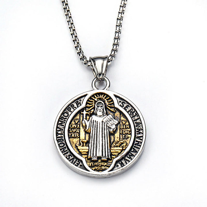 Christianartworkshop Collana con ciondolo di protezione sacra di San Benedetto, realizzata in stile retrò classico - image 8