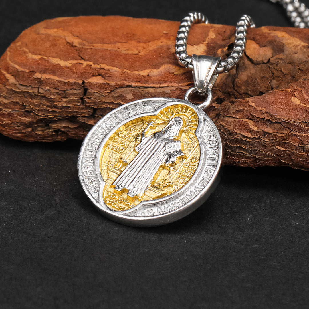 Christianartworkshop Collana con ciondolo di protezione sacra di San Benedetto, realizzata in stile retrò classico - image 1