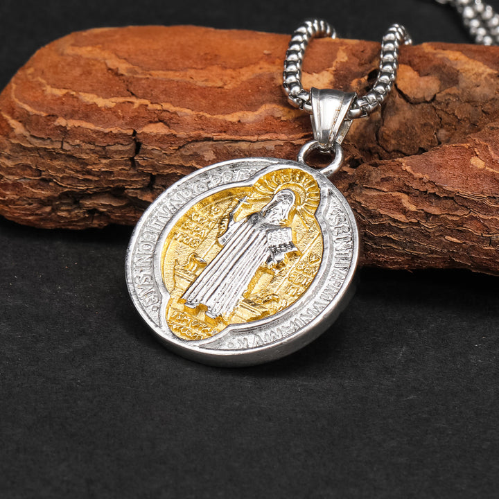 Christianartworkshop Collana con ciondolo di protezione sacra di San Benedetto, realizzata in stile retrò classico - image 1