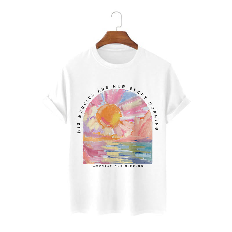 Christianartworkshop Maglietta a maniche corte in stile colorato "Le sue misericordie si rinnovano ogni mattina" - Bianco - 2XL - image 0