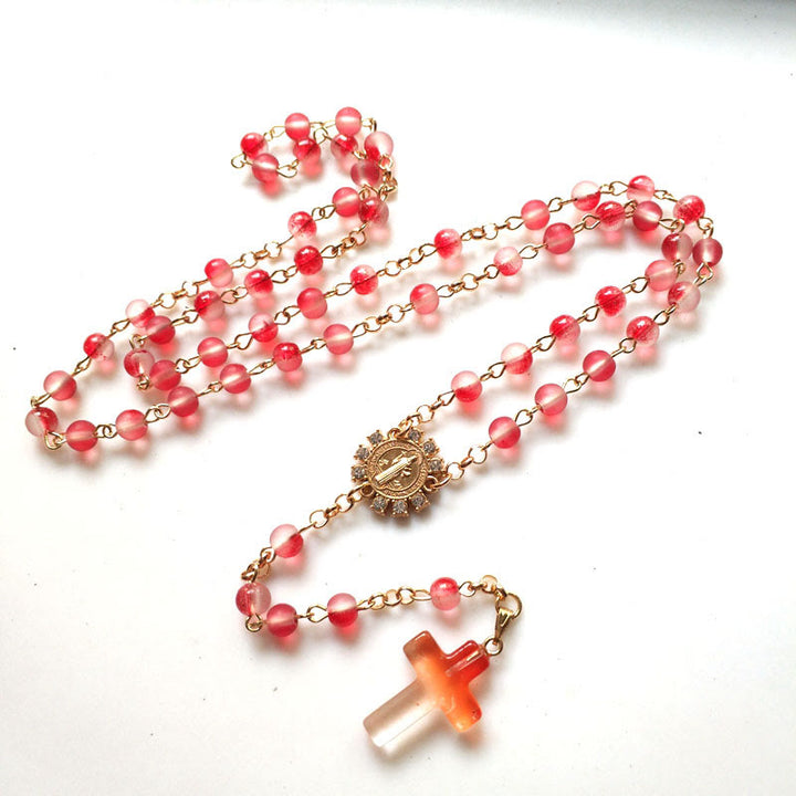 Christianartworkshop Medaglia di San Benedetto e Croce di Rosario in lega di vetro rosso rotondo da 6 mm - image 1