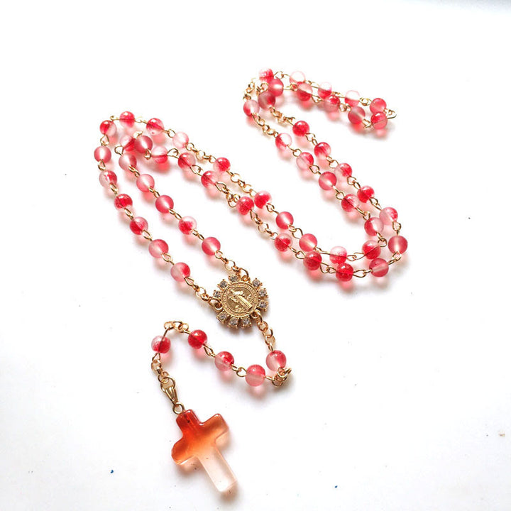 Christianartworkshop Medaglia di San Benedetto e Croce di Rosario in lega di vetro rosso rotondo da 6 mm - image 3