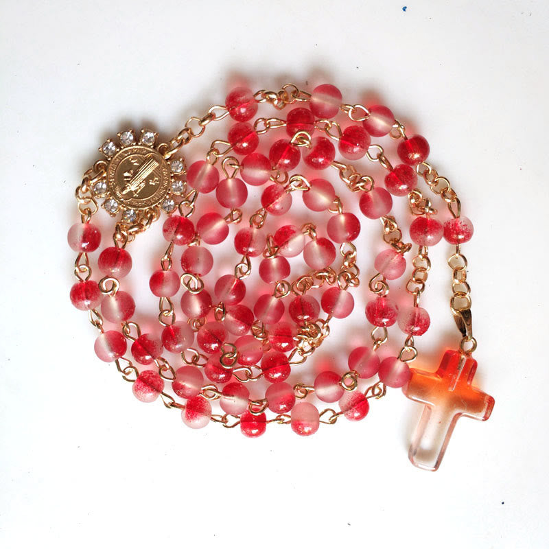 Christianartworkshop Medaglia di San Benedetto e Croce di Rosario in lega di vetro rosso rotondo da 6 mm - image 4