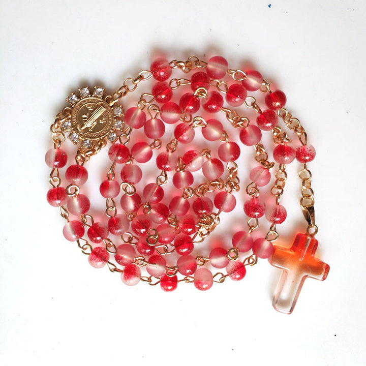 Christianartworkshop Medaglia di San Benedetto e Croce di Rosario in lega di vetro rosso rotondo da 6 mm - image 4