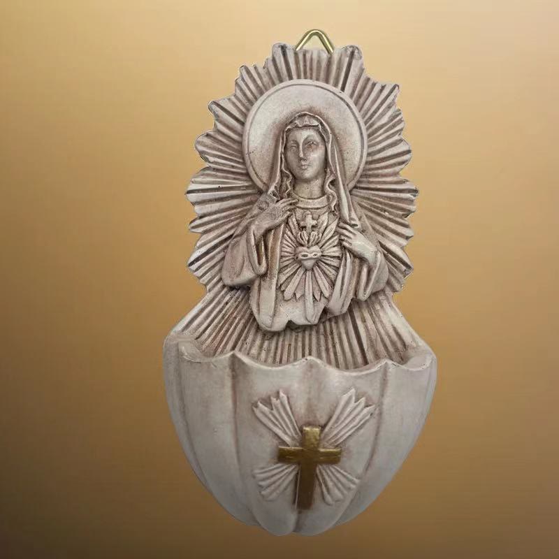 Christianartworkshop Scatola portaoggetti in resina in stile retrò scultoreo Cuore Immacolato di Maria - image 1