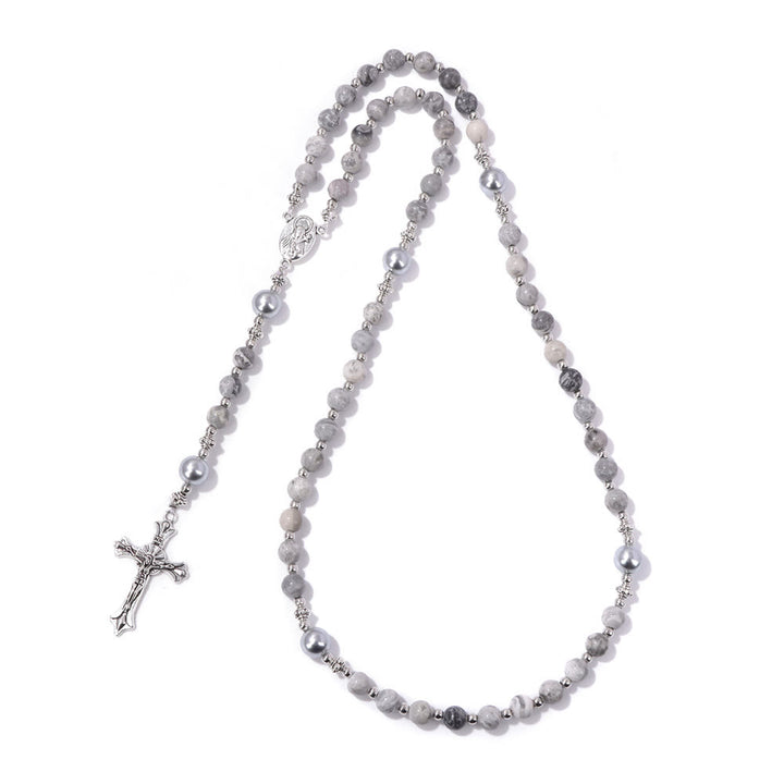 Rosario con preghiera della medaglia miracolosa in pietra naturale e perla Christianartworkshop - Pietra della mappa - image 17