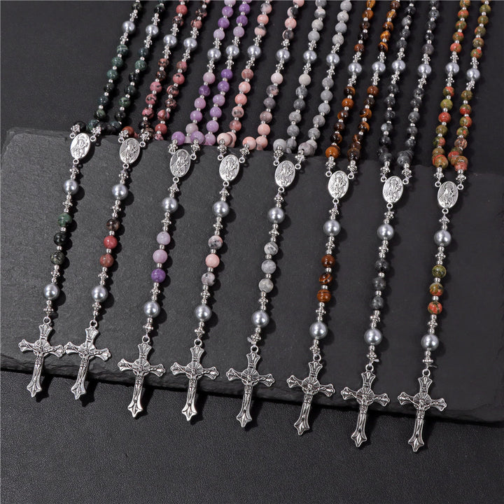 Rosario con preghiera della medaglia miracolosa in pietra naturale e perla Christianartworkshop - image 2