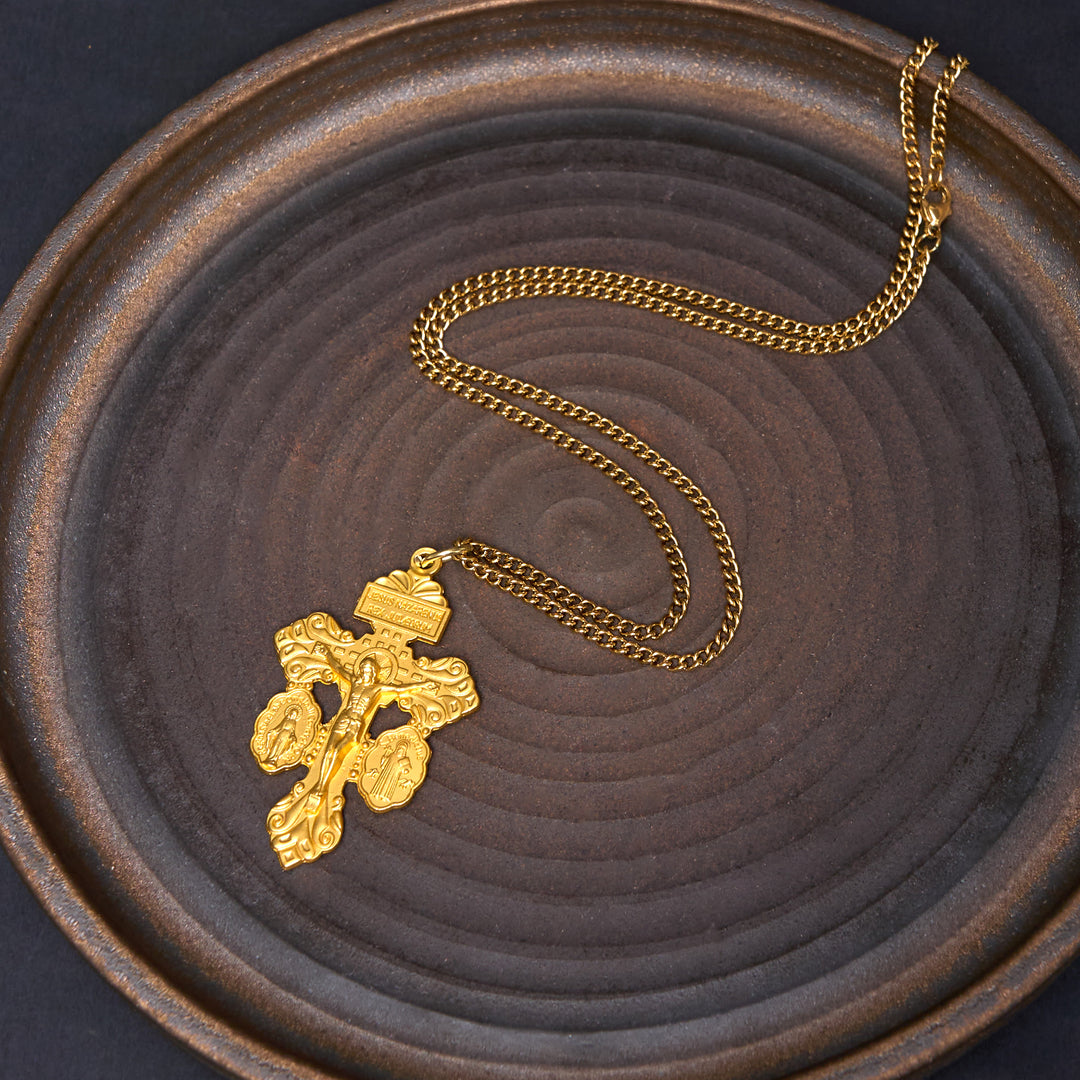 Collana con ciondolo inciso su entrambi i lati, crocifisso del perdono in stile classico Christianartworkshop , 3 colori - image 6