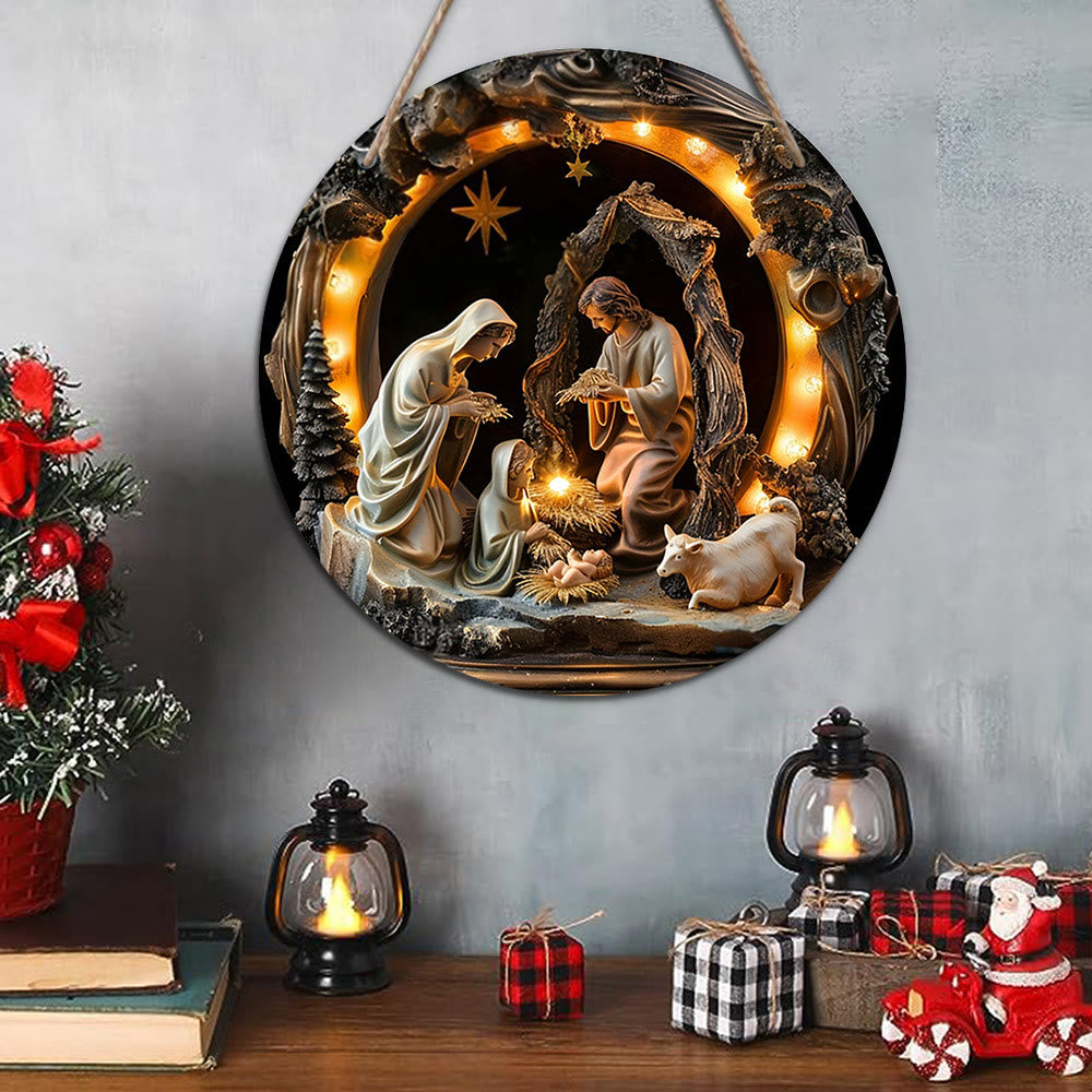 Christianartworkshop Presepe in stile realistico Notte Santa Presepe di Natale in legno Decorazioni da appendere - image 1