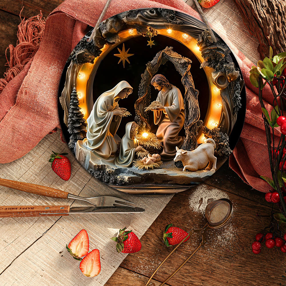 Christianartworkshop Presepe in stile realistico Notte Santa Presepe di Natale in legno Decorazioni da appendere - Presepe - image 0