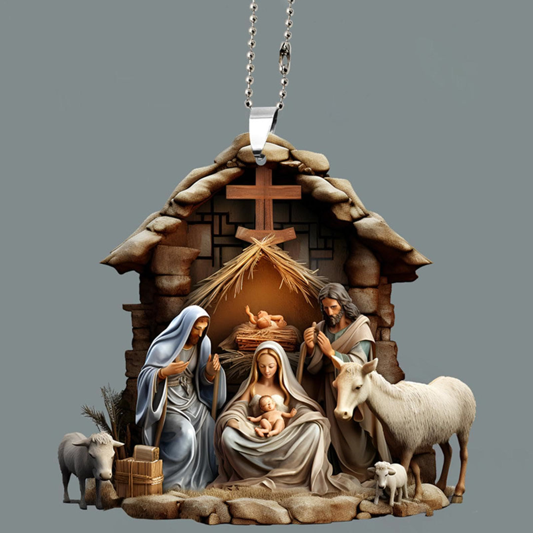 Christianartworkshop Presepe di Natale in stile classico colorato, ornamenti da appendere alla scena della natività benedetta - Presepe - image 0