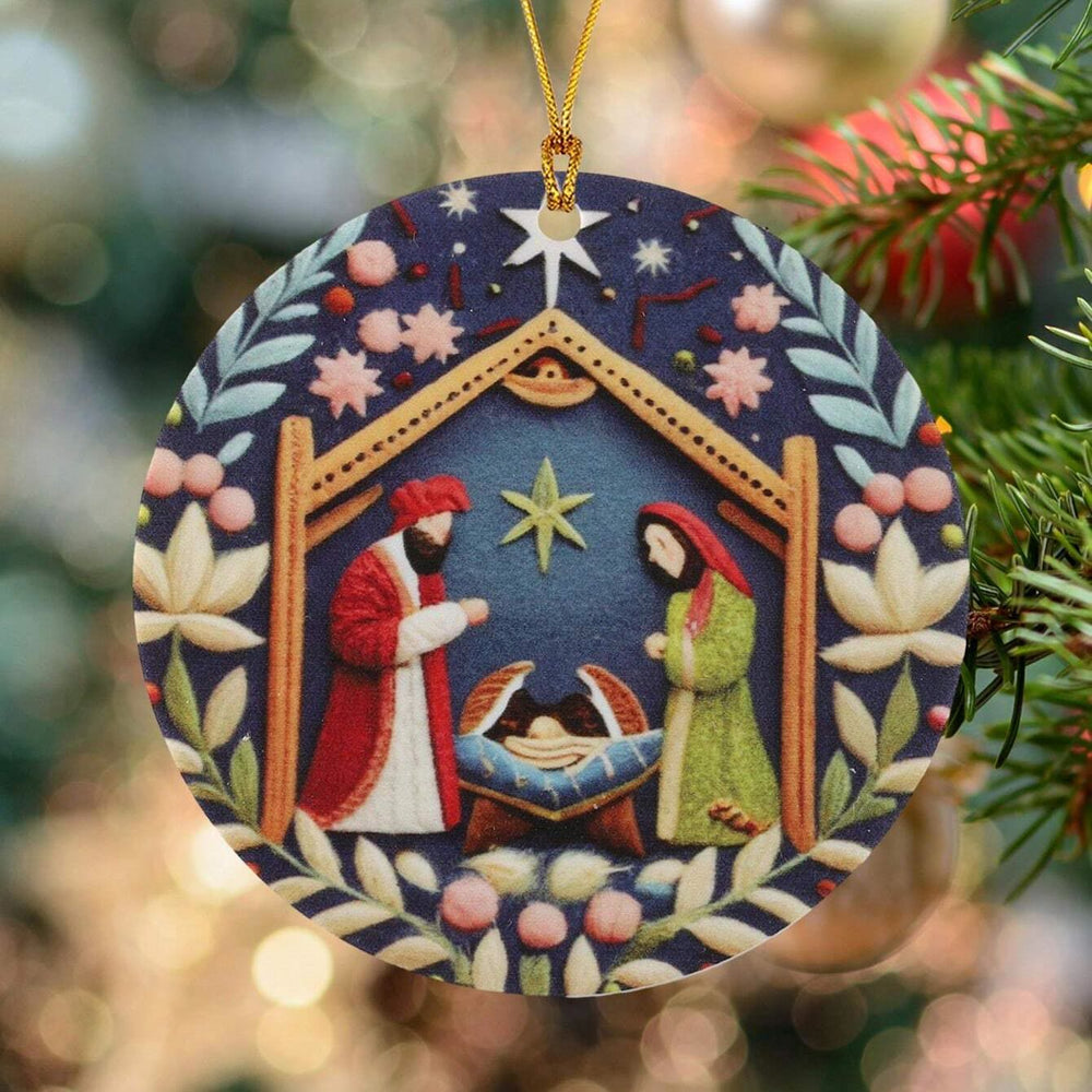 Christianartworkshop Presepe di Natale in stile colorato con decorazioni floreali e notte stellata, decorazioni natalizie in acrilico - image 1