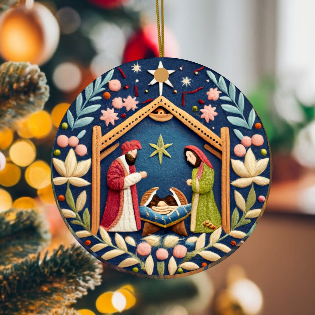 Christianartworkshop Presepe di Natale in stile colorato con decorazioni floreali e notte stellata, decorazioni natalizie in acrilico - Ceramica - image 0