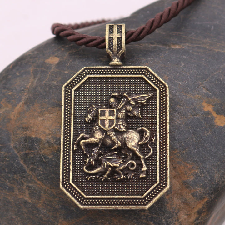 Christianartworkshop Collana con ciondolo di protezione e preghiera in stile classico con San Giorgio e il drago - Bronzo - image 0