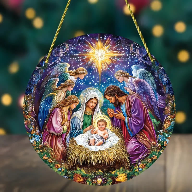 Christianartworkshop Presepe di Natale in stile classico colorato con angeli e ornamenti da appendere - 7,87''/20 cm - image 0