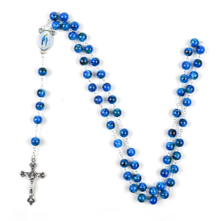 Christianartworkshop Crocifisso dell'Assunzione della Madonna e del Perdono con catena in lega di pietra naturale blu rotonda da 6 mm - image 2