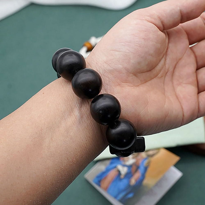 Christianartworkshop Classico Braccialetto Rosario in legno di sandalo nero con croce di Gesù Cristo - image 4