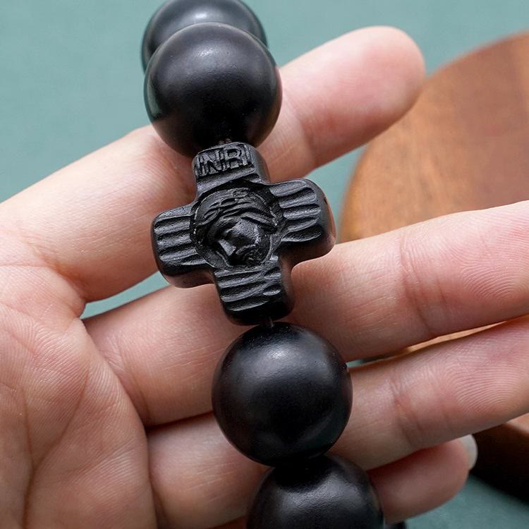 Christianartworkshop Classico Braccialetto Rosario in legno di sandalo nero con croce di Gesù Cristo - image 11