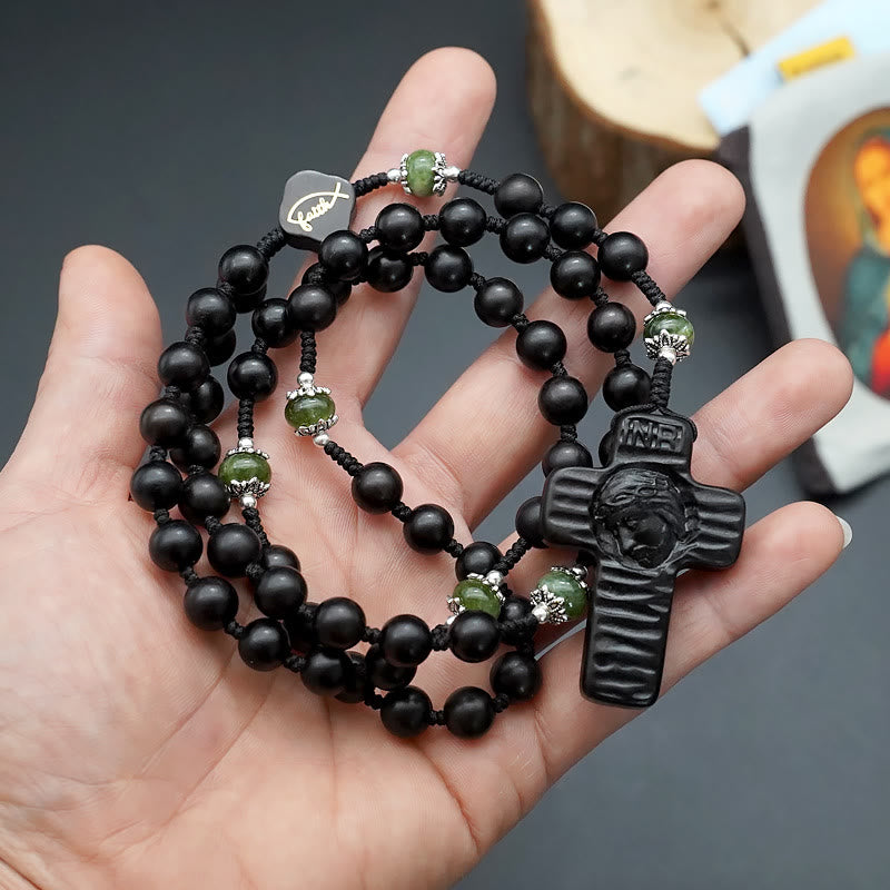 Christianartworkshop Croce di Gesù da 8 mm rotonda in legno di sandalo marrone/nero con cordino in nylon - image 8