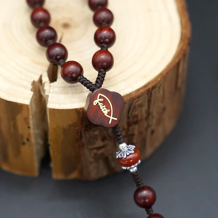 Christianartworkshop Croce di Gesù da 8 mm rotonda in legno di sandalo marrone/nero con cordino in nylon - image 6