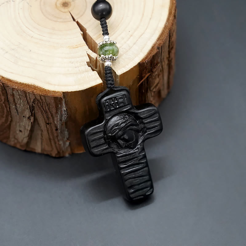 Christianartworkshop Croce di Gesù da 8 mm rotonda in legno di sandalo marrone/nero con cordino in nylon - image 12