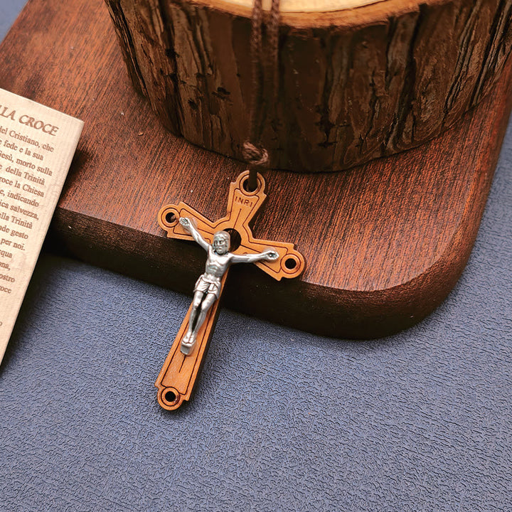 Collana con ciondolo devozionale in legno d'ulivo con crocifisso in stile classico Christianartworkshop - Crocifisso - image 0