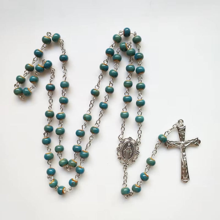 Christianartworkshop Medaglia Miracolosa e Crocifisso con Rosario in Lega di Ceramica Blu Rotondo da 6 mm - image 3