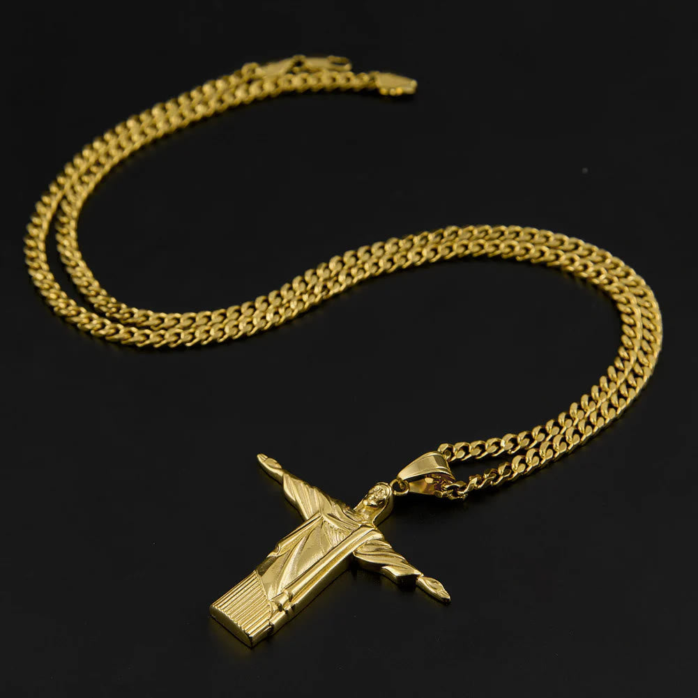 Collana con ciondolo Cristo Redentore in stile classico e finitura dorata Christianartworkshop - image 1