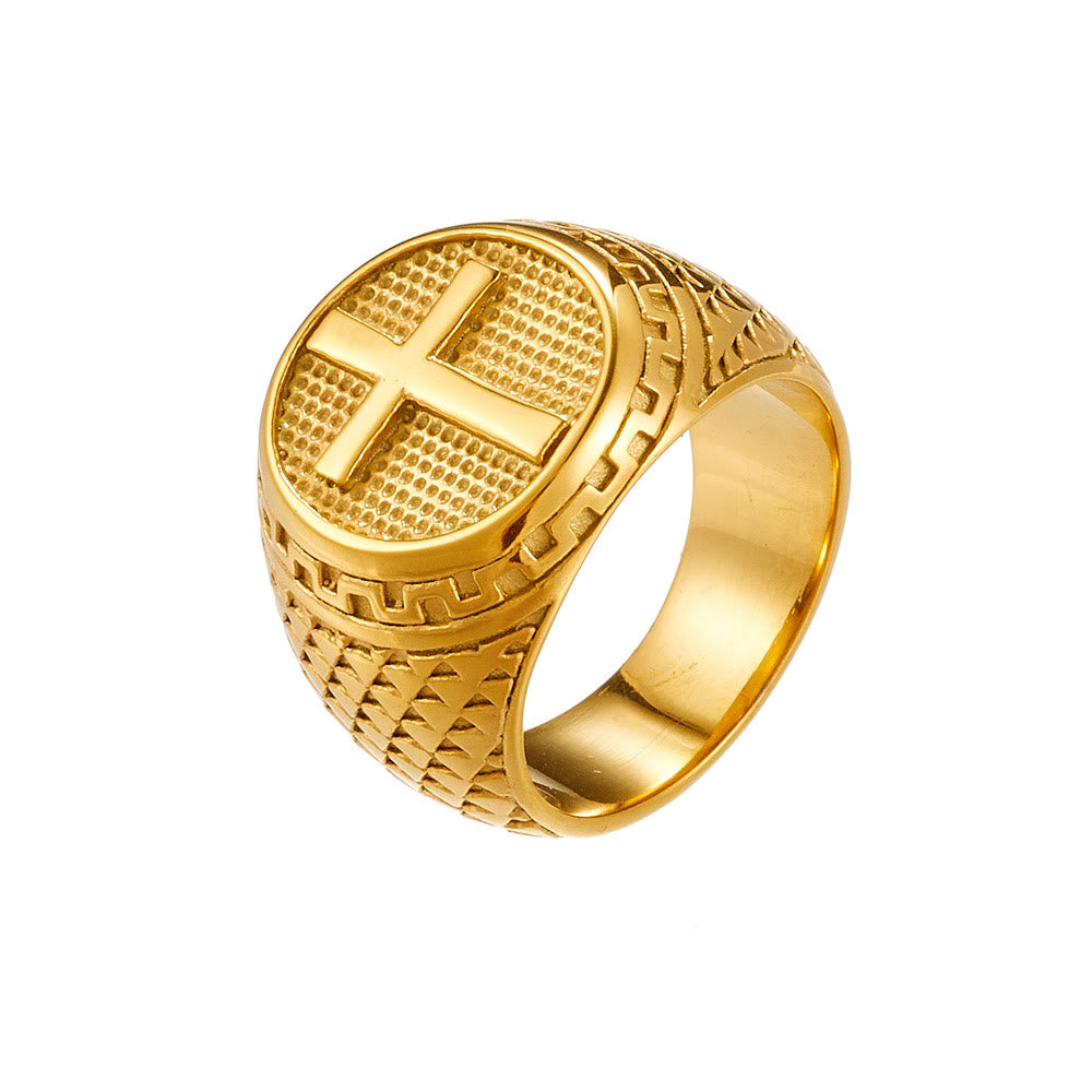 Anello in acciaio inossidabile con protezione sacra a forma di croce in stile classico realizzato Christianartworkshop - Oro - US 12 - image 1