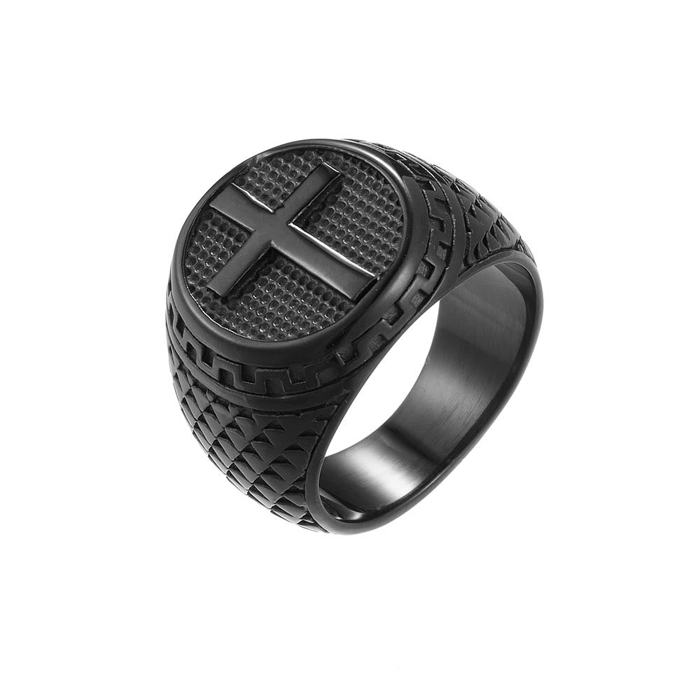 Anello in acciaio inossidabile con protezione sacra a forma di croce in stile classico realizzato Christianartworkshop - Nero - US 12 - image 3