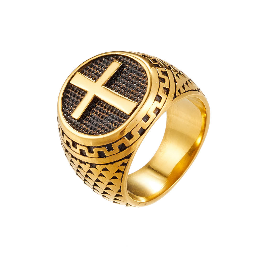 Anello in acciaio inossidabile con protezione sacra a forma di croce in stile classico realizzato Christianartworkshop - Retrò - US 12 - image 5