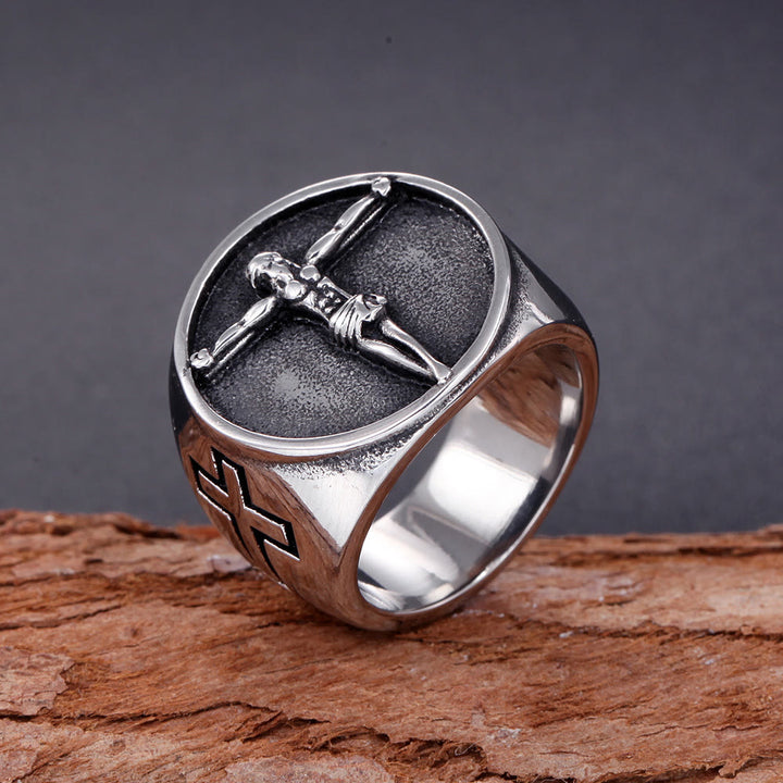 Christianartworkshop Anello classico retrò con simbolo della croce di Gesù e della fede benedetta - US 13 - image 0